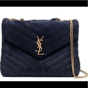 Saint Laurent ❤️NEW 
medium Loulou shoulder bag navy suede $3350